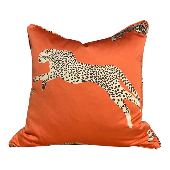 Leaping Cheetah Clementine Pillow. AnimalPrint Orange Pillow // Cheetah Lumbar Pillow  // Designe... | Etsy (US)