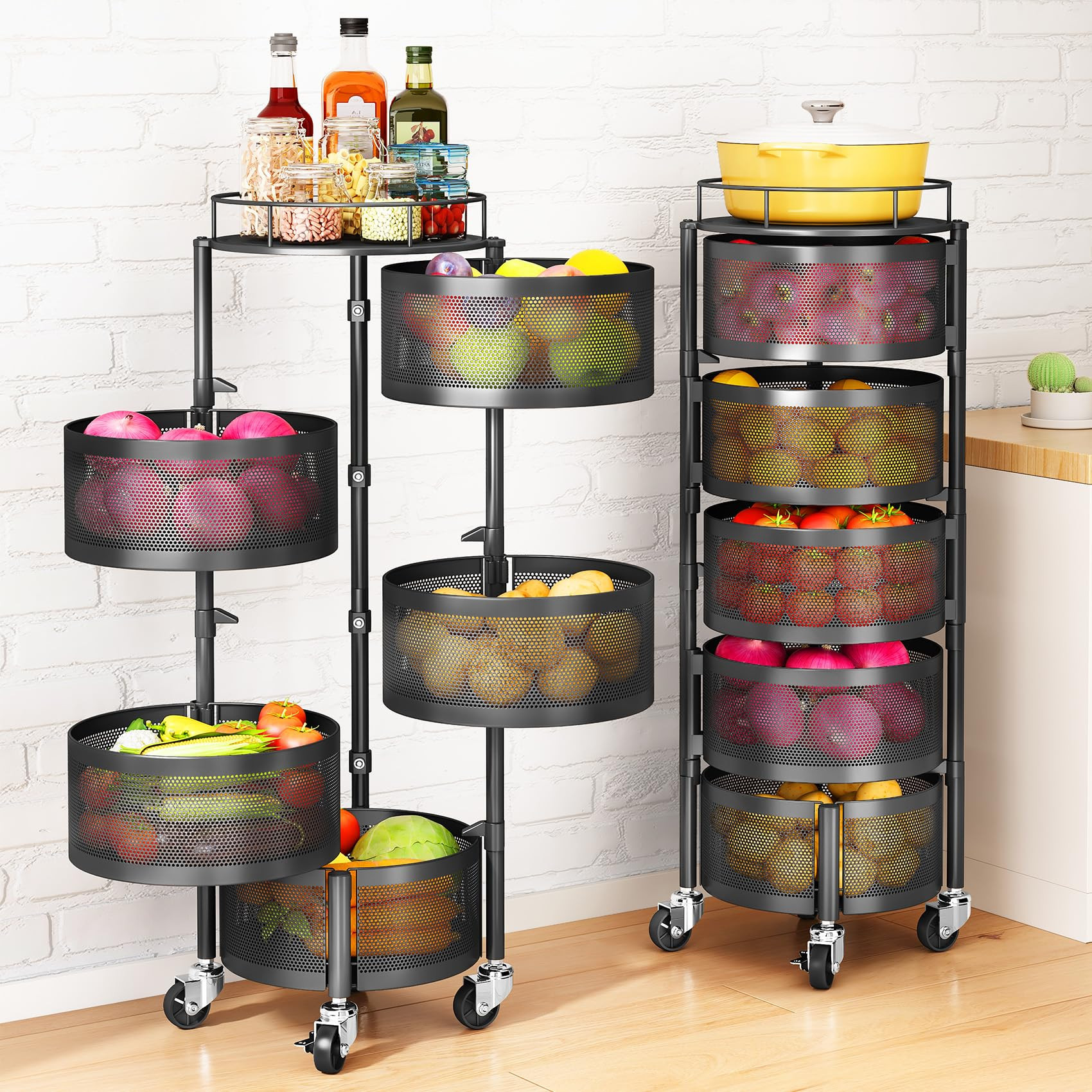 SNTD Fruit and Vegetable Basket Bowls for Kitchen with Metal Top Lid, 5 Tier Rotating Storage Rac... | Amazon (US)