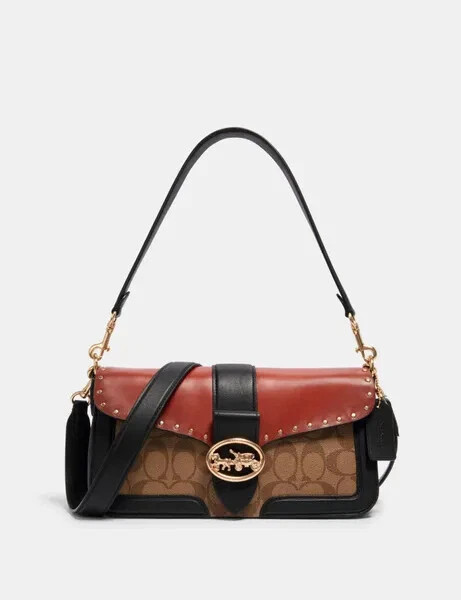 Coach Georgie Shoulder Bag in Colorblock Signature Canvas With Rivets, #5605 | eBay US