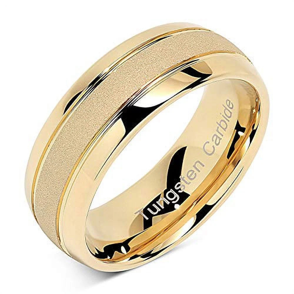 Tungsten Rings for Men Women Gold Wedding Band Sandblasted Finish Dome Edge Sizes 6-16 (Tungsten,... | Walmart (US)