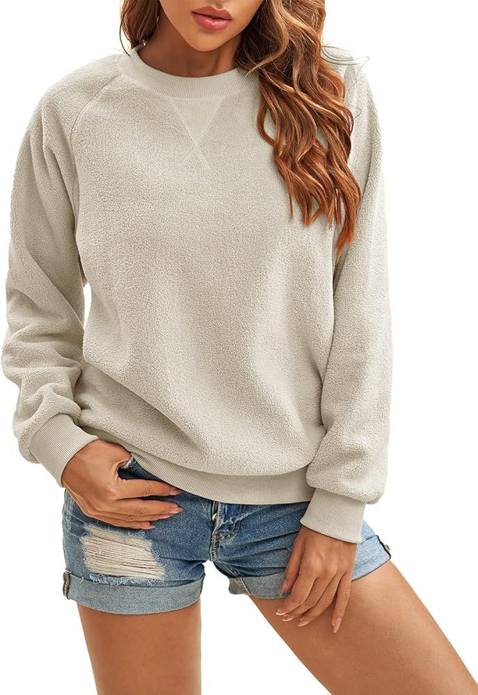 Panadila Womens Oversized Crewneck Sweatshirt Casual Sherpa Pullover Top Warm Sweater Long Sleeve... | Amazon (US)