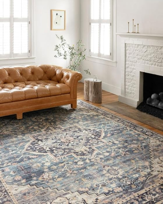 Loloi Hathaway Collection HTH-01 Navy/Multi 7'-6" x 9'-6", .25" Thick Area Rug, Soft, Durable, Pr... | Amazon (US)