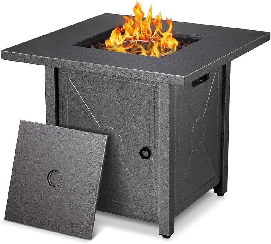R.W.FLAME Fire Pit Table 28in Square Metal - Propane Fire Pit Table with Lava Rocks, Steel Fire P... | Amazon (US)