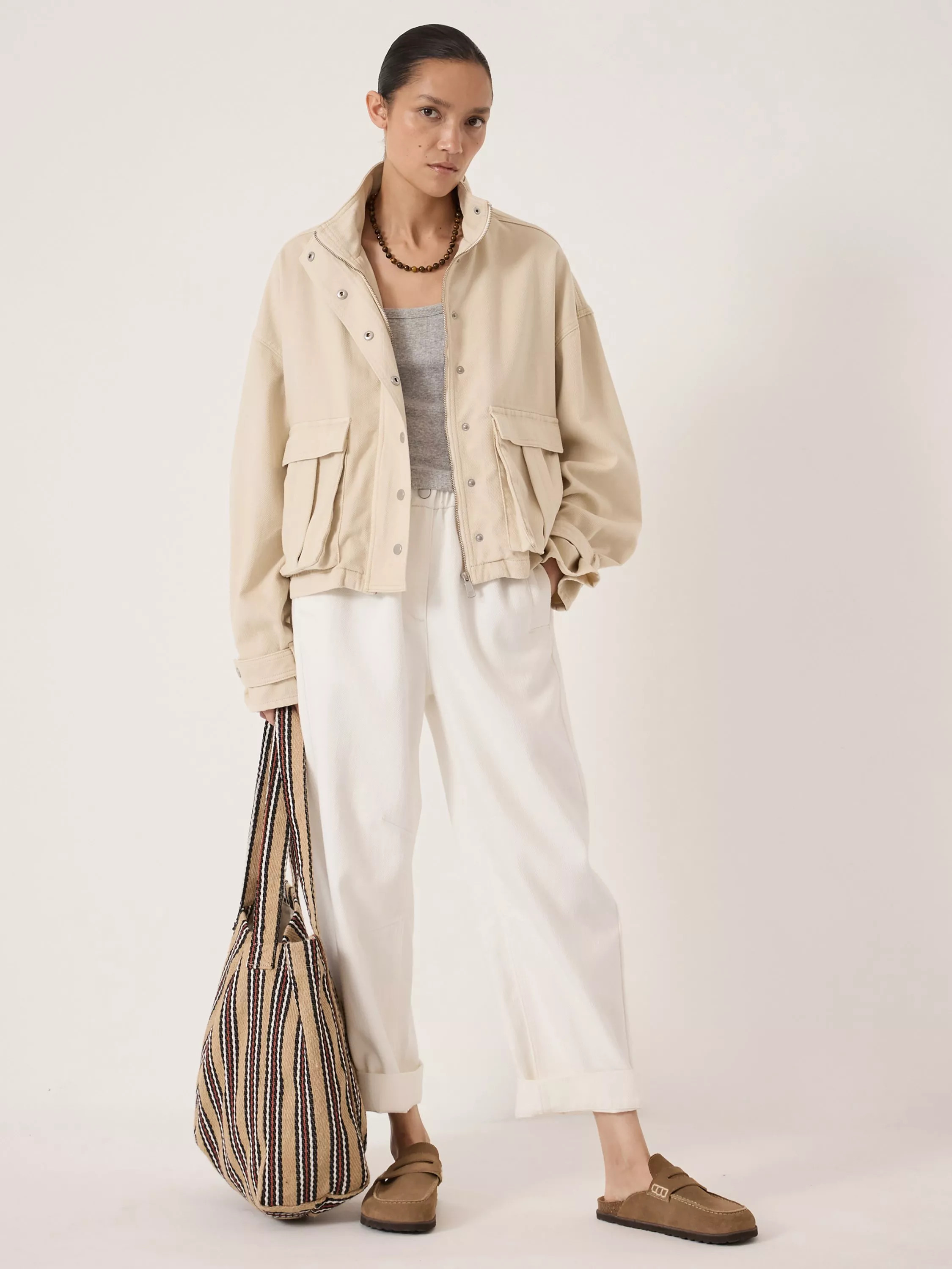 Melinda Supersoft Denim Funnel Neck Jacket, Sand | John Lewis (UK)