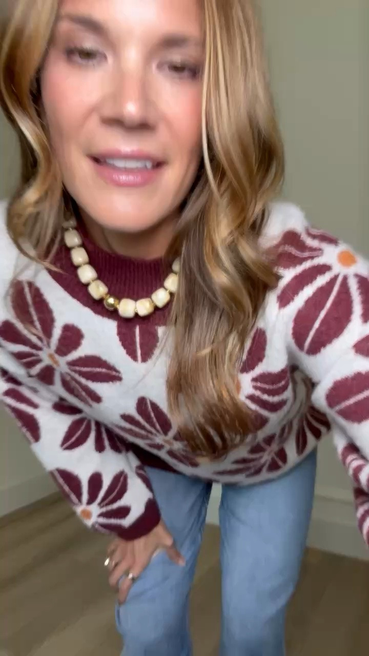 This sweater was an immediate yes for me because the oversized floral print and deep burgundy color feel so good for fall. I paired it with simple denim and flats here, but I can already see it working with trousers or darker jeans once the weather cools down.

Floral sweater, Burgundy sweater, Fall sweater, Tall girl outfit, Sweater and jeans, Fall outfit idea, Printed sweater, Casual fall outfit, Tall girl fashion, Fall fashion, Everyday outfit, StangandCo

#LTKSeasonal #LTKTall #LTKootd