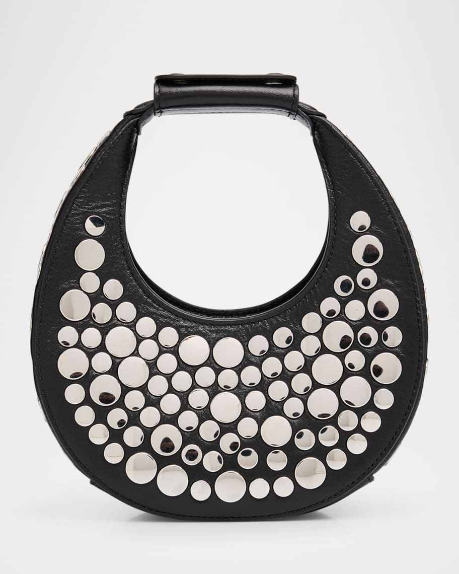 STAUD Oval Mirror Studed Leather Top-Handle Bag | Neiman Marcus