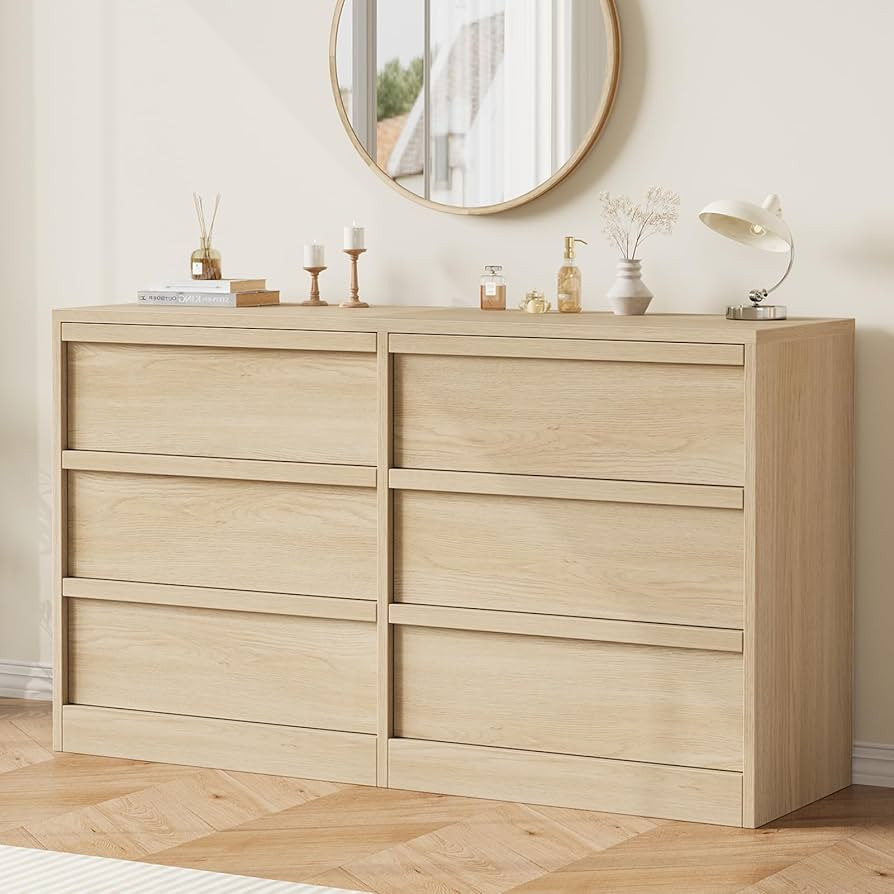 GarveeHome 6 Drawer Dresser for Bedroom, 47in Wide Natural Oak 6 Chest of Drawers with Large Stor... | Amazon (US)