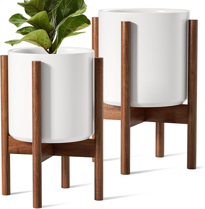 LE TAUCI Indoor Planter with Stand, 10 + 8 Inch, Set of 2, Ceramic Pot for Indoor Plants with Adj... | Amazon (US)