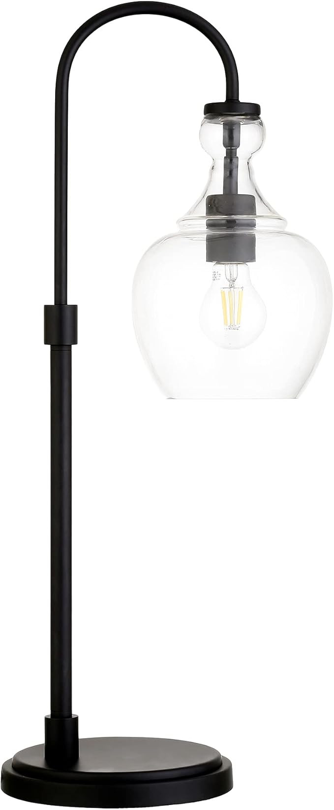 Henn&Hart 27" Tall Arc Table Lamp with Glass Shade in Blackened Bronze/Clear, Lamp, Desk Lamp for... | Amazon (US)