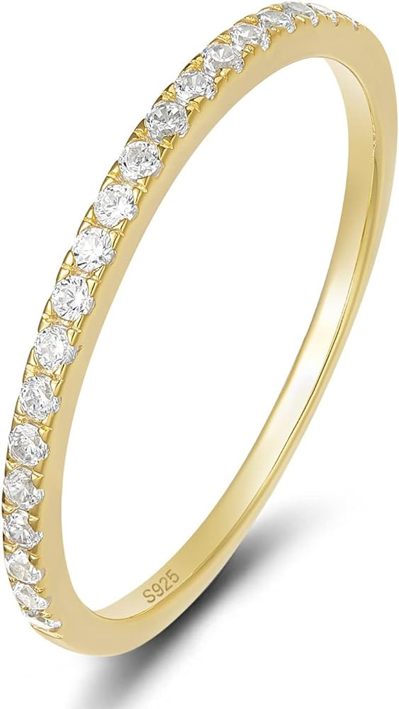 EAMTI 2mm 925 Sterling Silver Wedding Band Cubic Zirconia Half Eternity Stackable Engagement Ring... | Amazon (US)