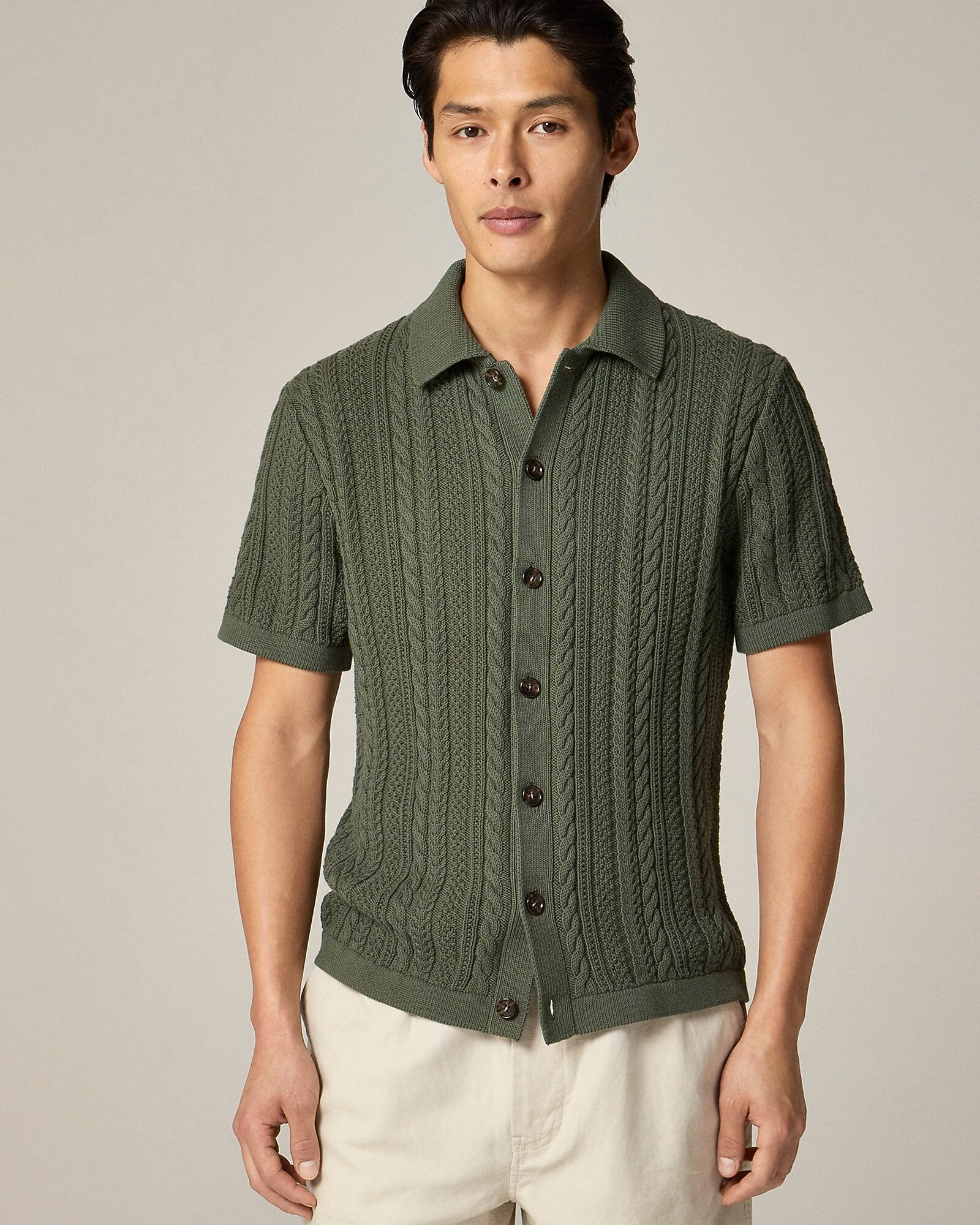 Short-sleeve cotton cable-knit cardigan sweater-polo | J. Crew US