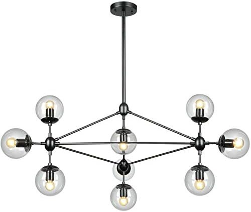 LAMPUNDIT DNA 10-Light Chandelier Black Finish with Globe Glass Shade, Modern Chandelier for Kitchen | Amazon (US)