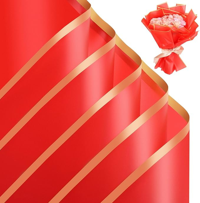 woric 25 Sheets Red Flower Wrapping Paper Waterproof Floral Bouquet Wrapping Paper for Valentine'... | Amazon (US)