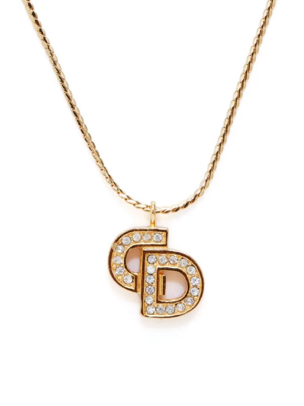Christian Dior Pre-Owned CD rhinestone-embellished Pendant Necklace - Farfetch | Farfetch Global