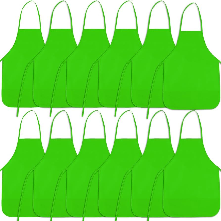 12 Pieces Green Kids Painting Aprons With 2 Roomy Pockets for Art, Activity, Kitchen, and Crafts | Amazon (US)