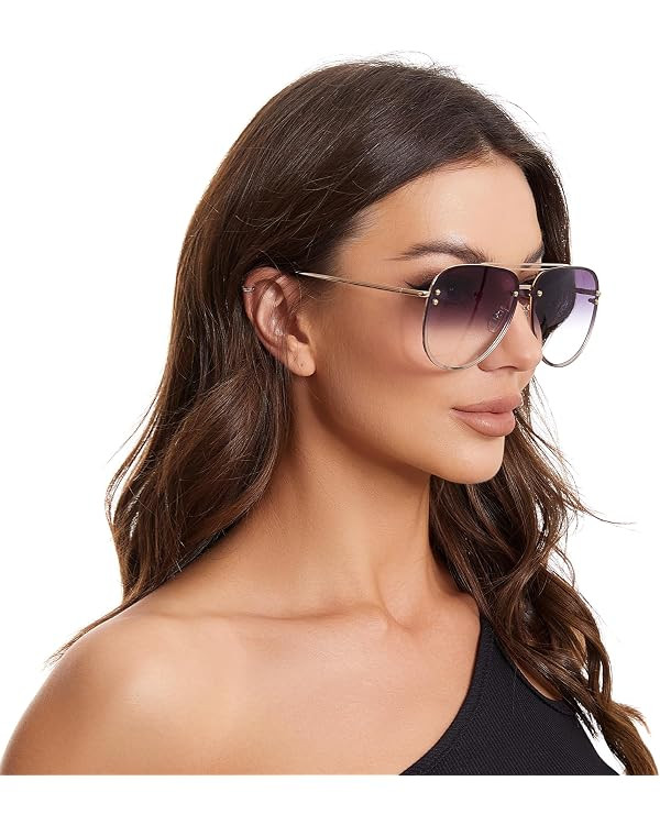 Premium Rimless Oversized Aviator Sunglasses for Women, Polarized PC Lens UV Protection Women’s... | Amazon (US)