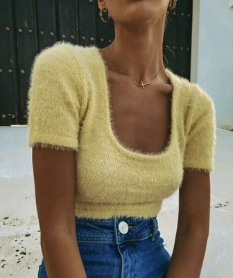 ZARA Light Yellow Soft Touch Crop Sweater NWT Size Medium | eBay US