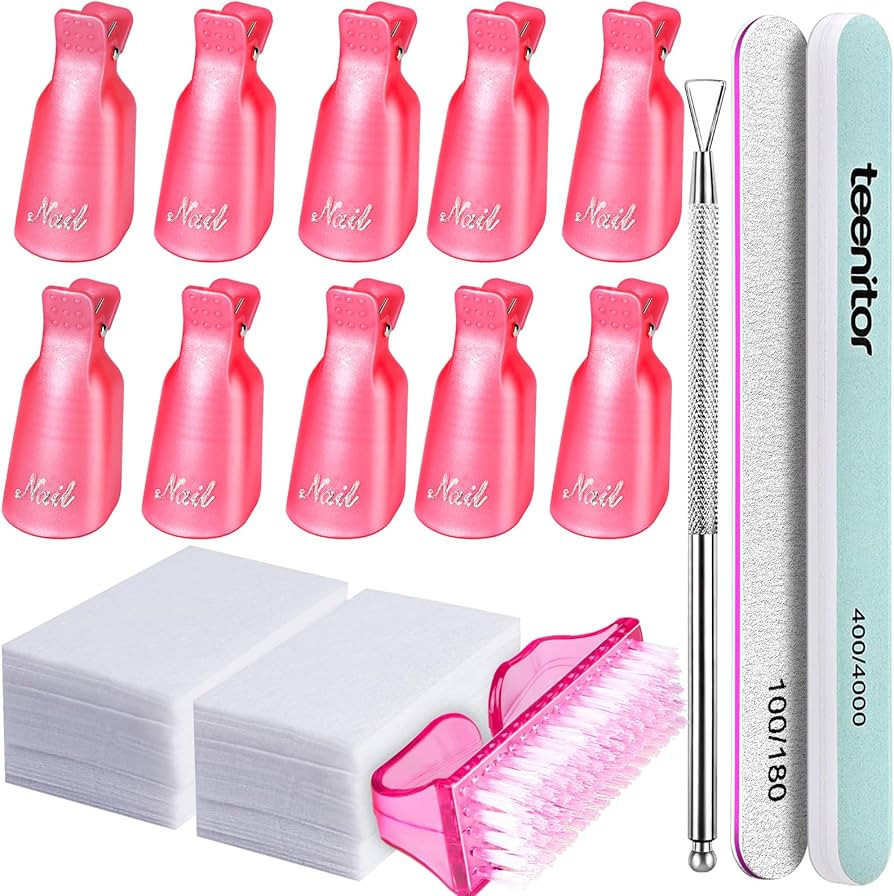 Teenitor Nail Gel Remover Tools Kit with Pink Polish Remover Clips, Cuticle Peeler Scraper, Gel N... | Amazon (US)