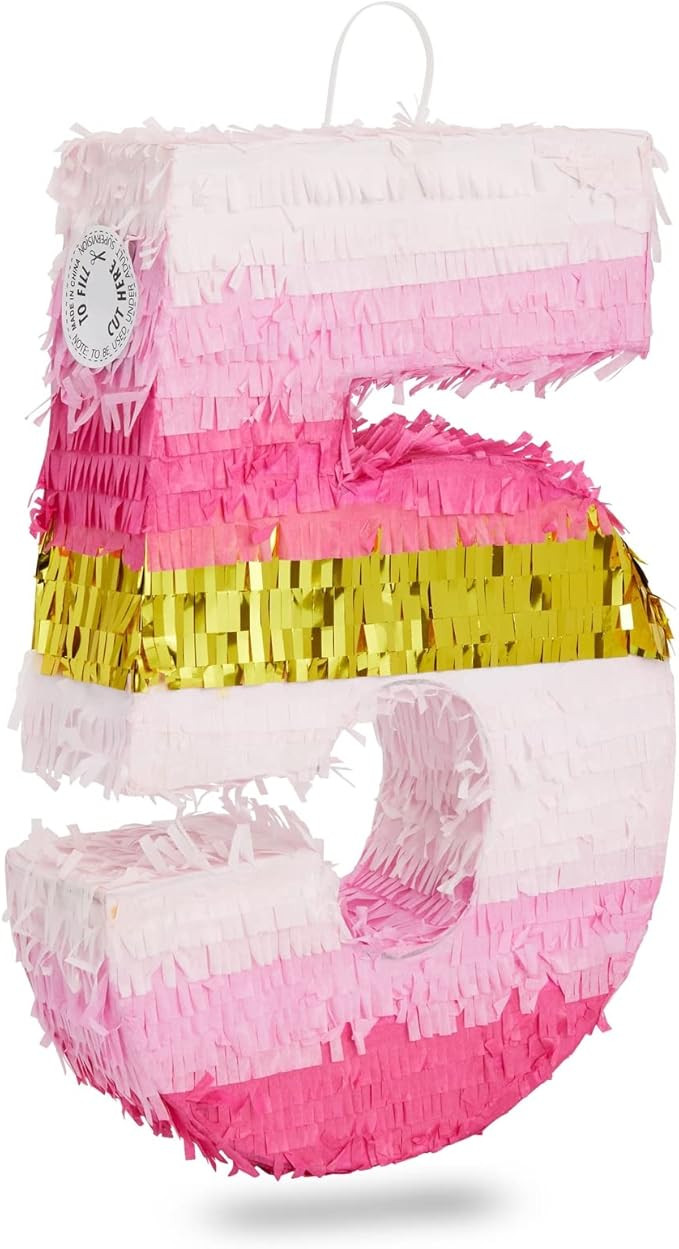 BLUE PANDA Number 5 Pinata - Pink & Gold Foil - Small 16.5 x 11.6 x 3 in - 5th Birthday Party Dec... | Amazon (US)