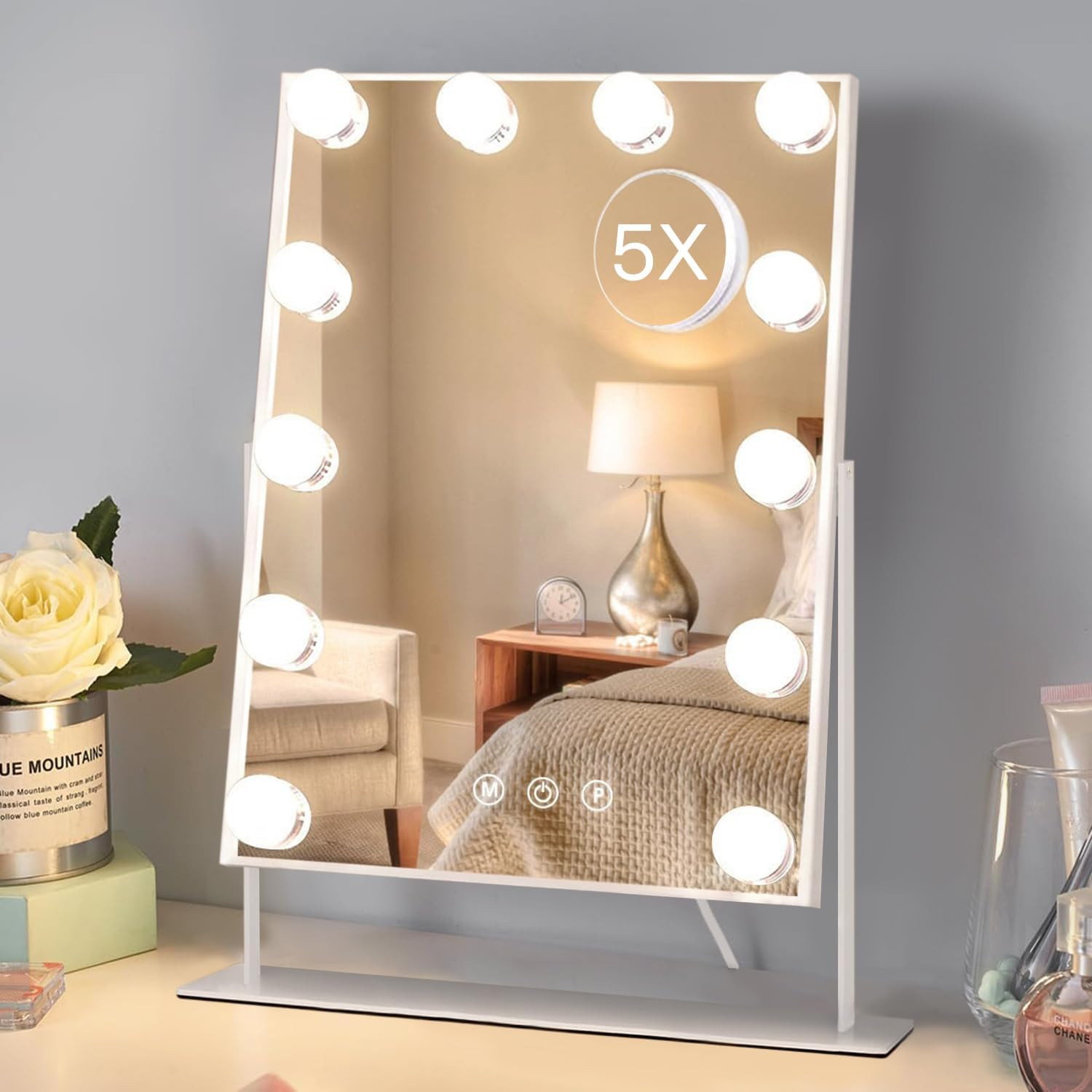 HIEEY Hollywood Vanity Mirror with 12 Dimmable Bulbs Lights, Three Color Lighting Modes, and 5X M... | Amazon (US)