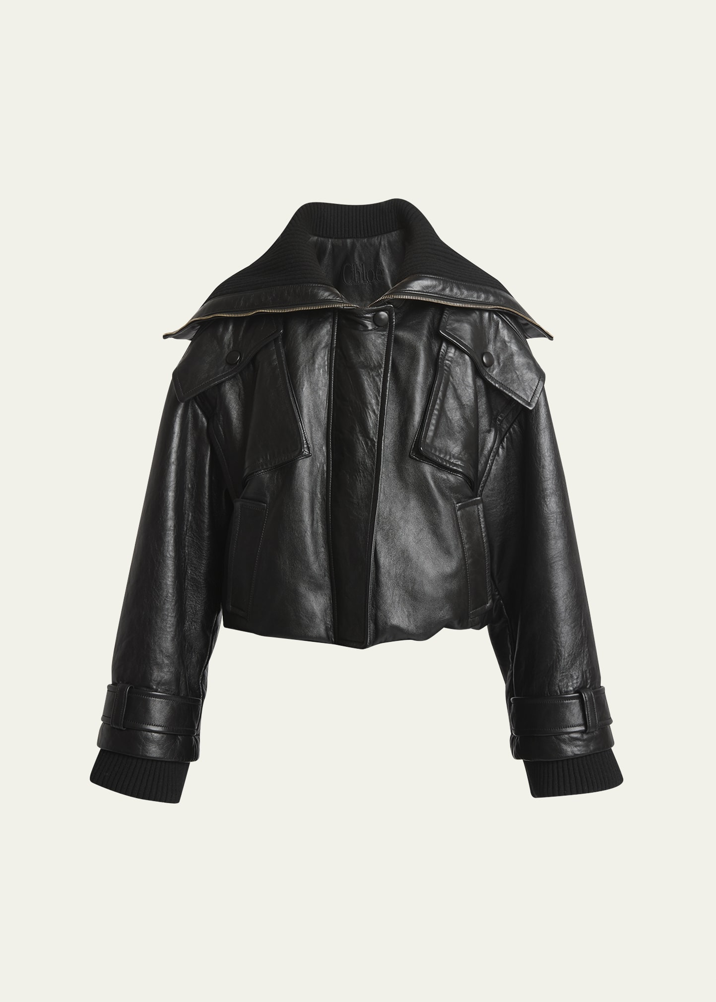 Chloe Ribbed Glossy Leather Oversized Jacket | Bergdorf Goodman