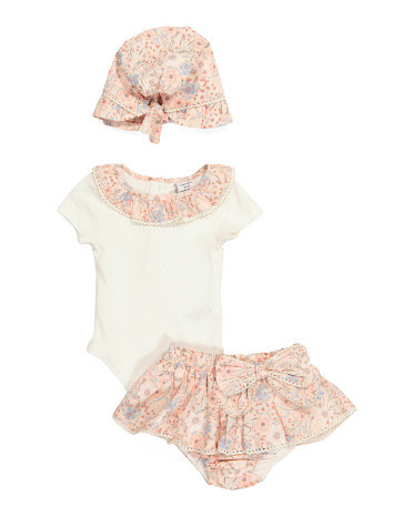 Newborn Girls Short Sleeve Pointelle Bodysuit With Skirt Bloomer | TJ Maxx