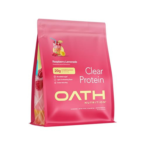 Oath Nutrition Clear Whey Isolate Protein Powder, Raspberry Lemonade, 20g Complete Protein per Serving, No Added Sugar, Grass-Fed, 18 Servings | Amazon (US)