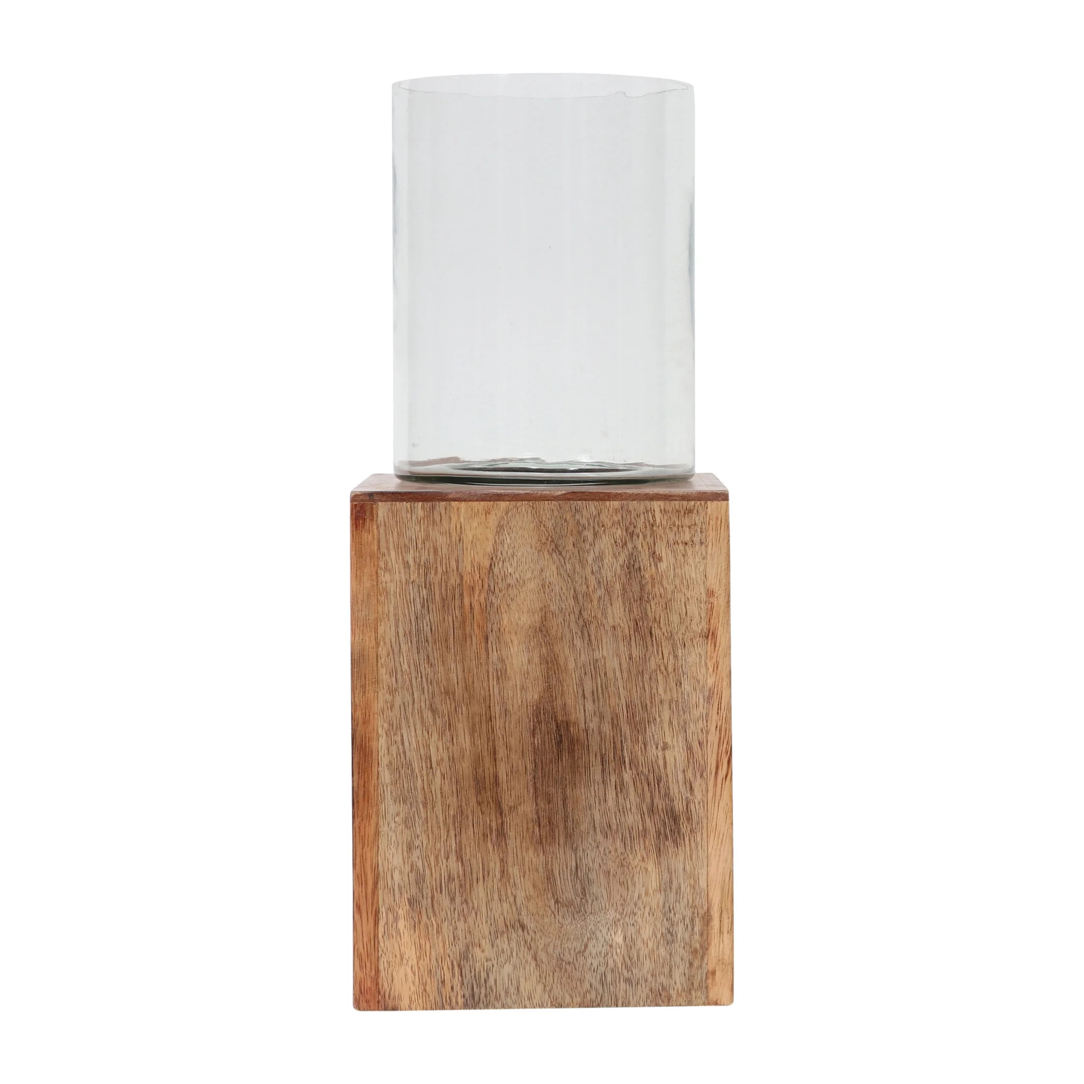 Sagebrook Home Natural Wood Solid Color Square Base Pillar Hurricane Candleholders | Walmart (US)