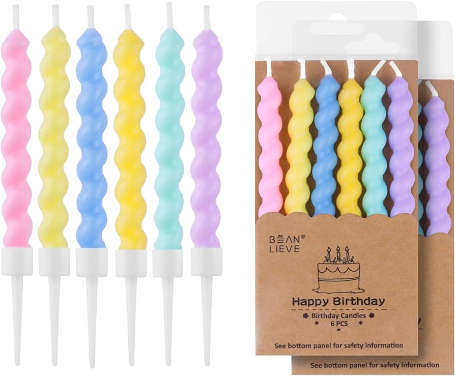 BEAN LIEVE 12-Count Birthday Candles - Rainbow Birthday Candle with Holders Colorful Spiral Long ... | Amazon (US)