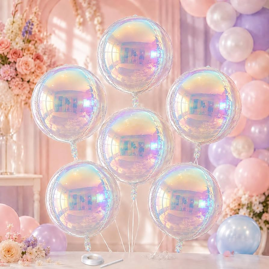 Iridescent Round Foil Balloons, 6 Pcs 22 Inch 4D Clear Holographic Foil Balloons for Birthday Wed... | Amazon (US)