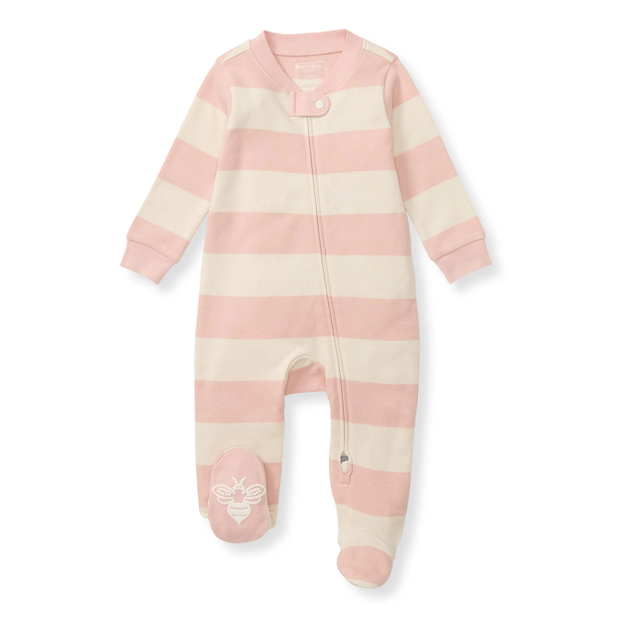 Rugby Stripe Organic Cotton Sleep & Play - Pink Sand | Burts Bees Baby