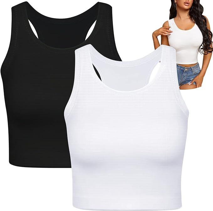 2 PCS Basic Crop Tops for Women, Racerback Tank Tops for Women 2024, Workout Sport Going Out Tops... | Amazon (US)