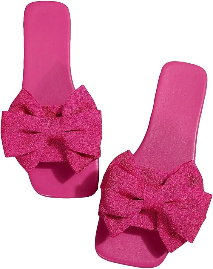GORGLITTER Women's Bow Sandals Square Open Toe Slip on Dressy Summer Sandals | Amazon (US)