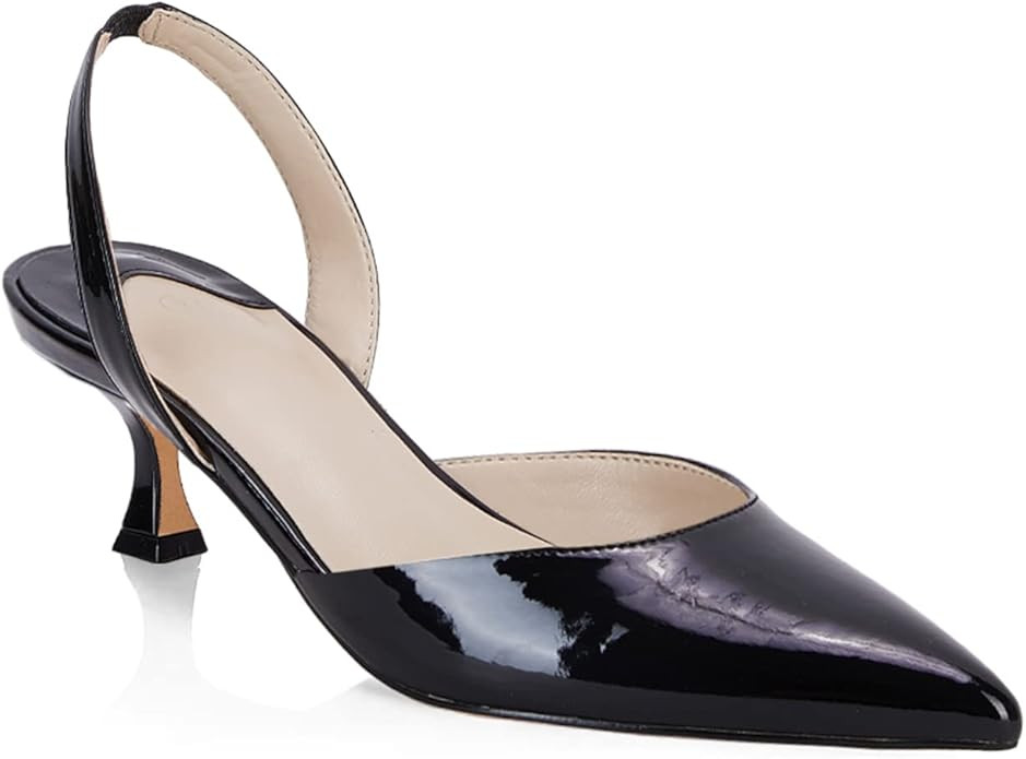 Juliet Holy Womens Pumps Shoes Pointed Toe Slip on Slingback Elastic Strap Classic Kitten Heels | Amazon (US)