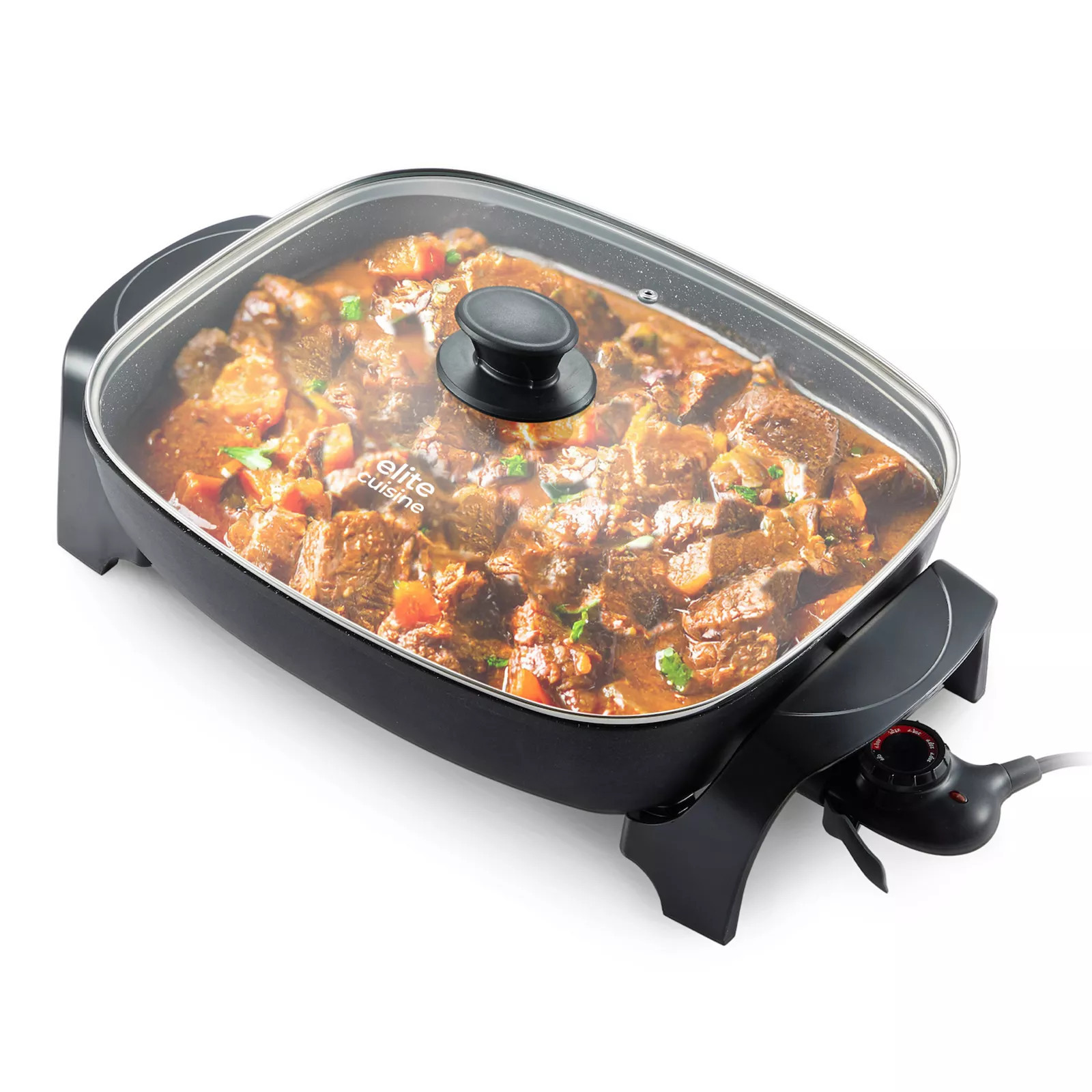 Elite Cuisine 16"" Extra Depth 3"" Electric Skillet with Glass Lid and Pour Spout, Black | Kohl's