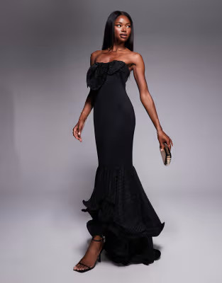 ASOS DESIGN scuba maxi dress with plisse ruffle detailing in black | ASOS (Global)