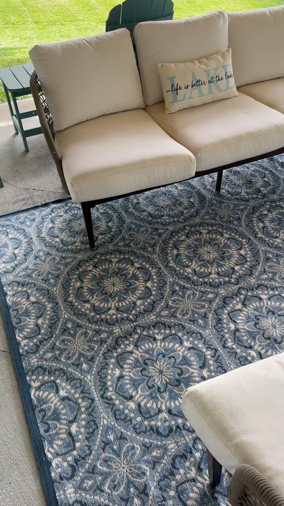 Outdoor rug, patio decor, Adirondack chair, lake house ￼

#LTKdayinmylife #LTKstorytime #LTKHome