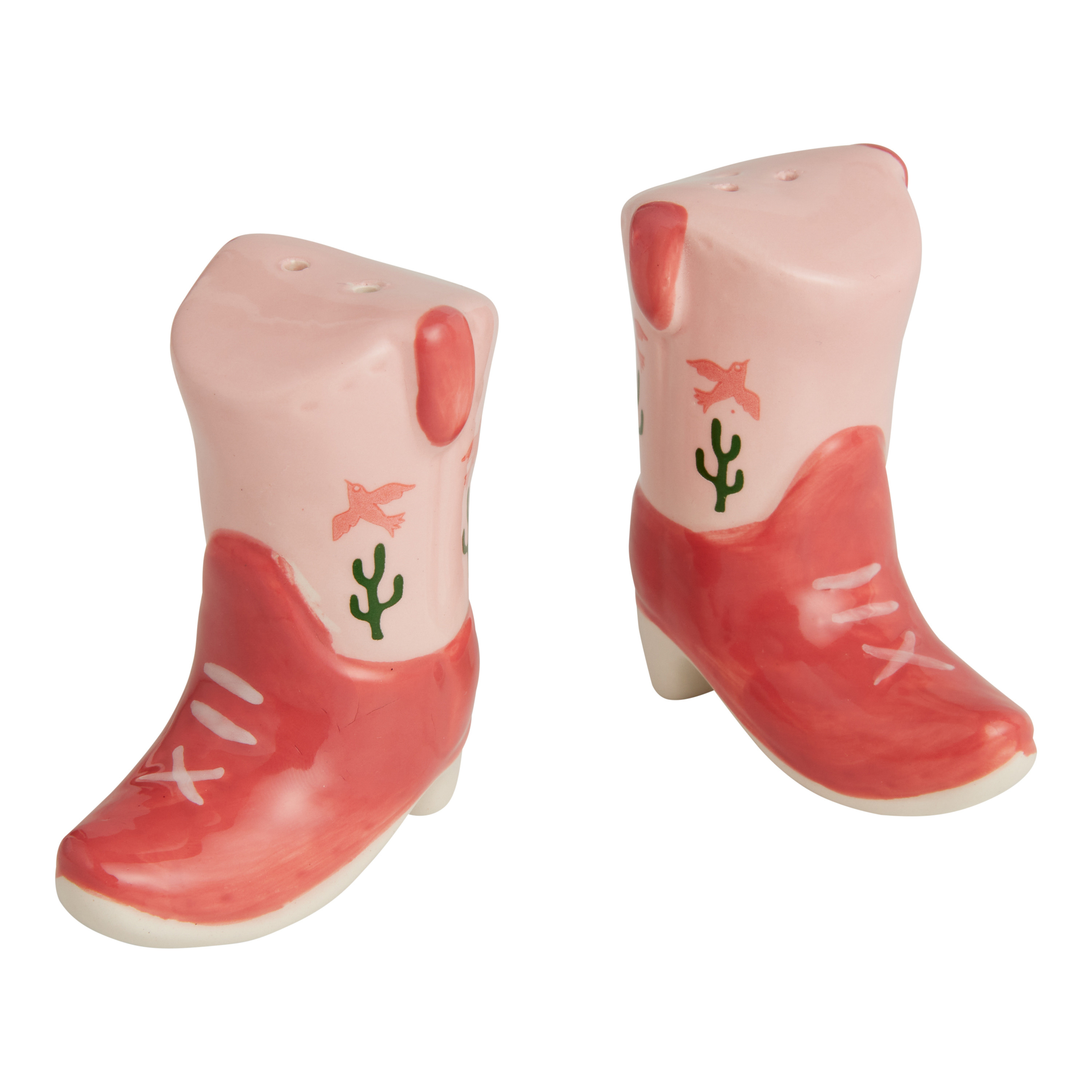 Pink Ceramic Cowboy Boot Figural Salt and Pepper Shaker Set | World Market