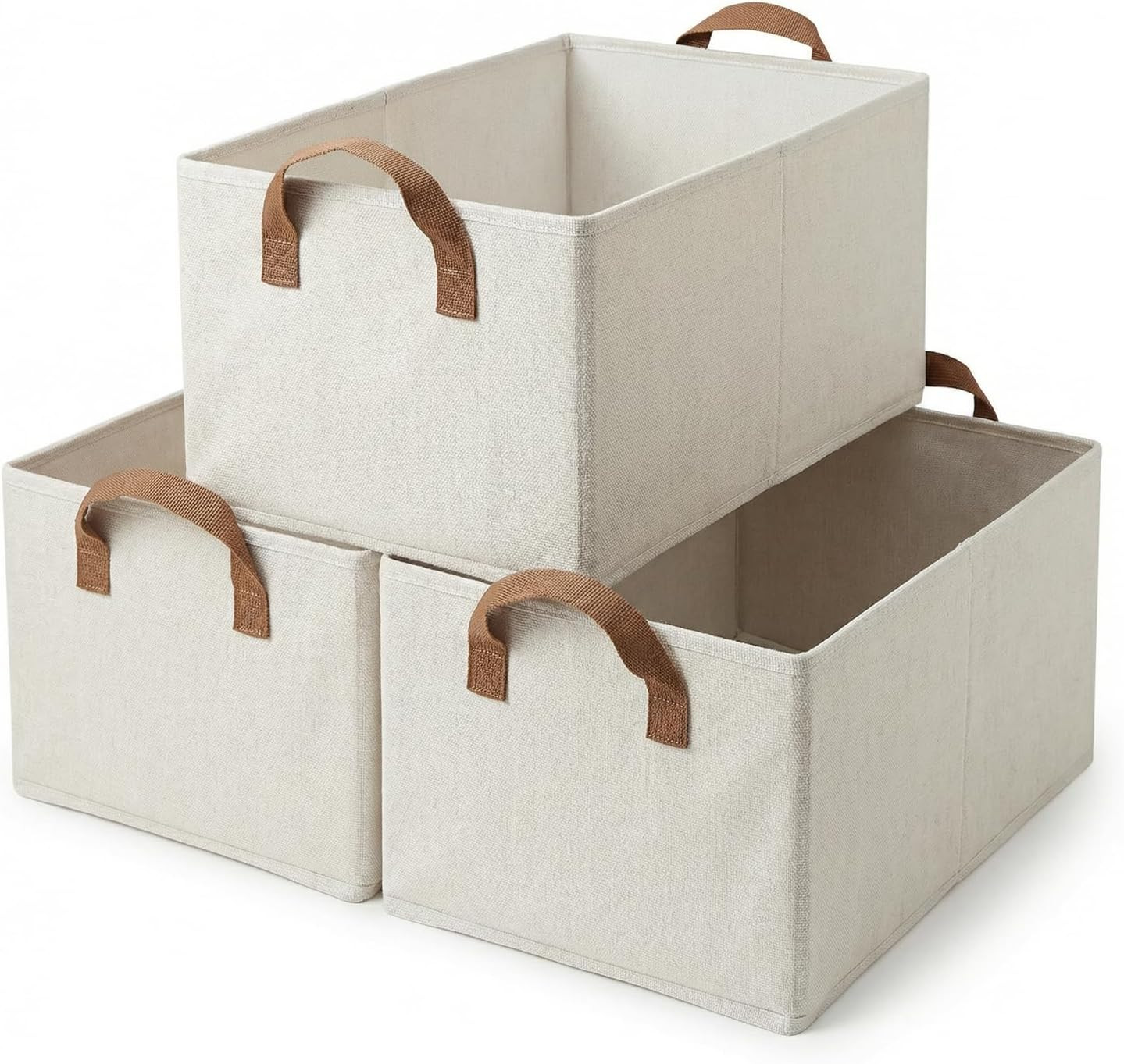 3 Pack Storage Bins Fabric Collapsible Organizers with Handles Sturdy Canvas with PP Board Beige ... | Amazon (US)