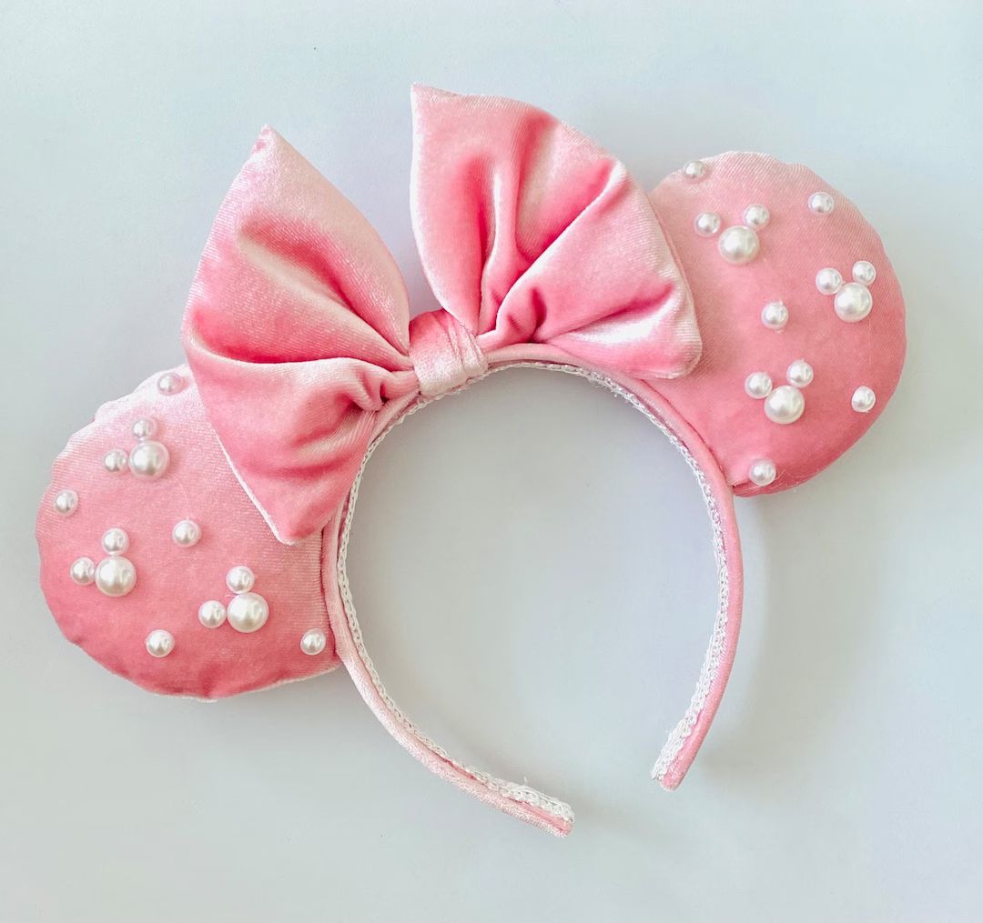 Pink Velvet Pearl Minnie Mouse Ears, Valentines Day Minnie Ears - Etsy | Etsy (US)