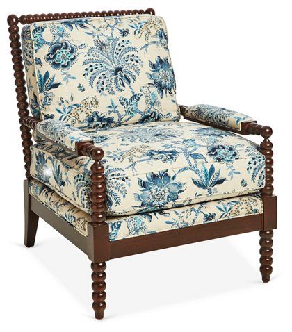 Bankwood Spindle Chair, Indigo/Ivory Linen | One Kings Lane