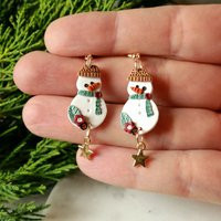 Festive Holiday Gold Star Snowman Clay Earrings, Handmade Snow & Winter Earrings Advent Gift For Her, Stocking Stuffer | Etsy (US)