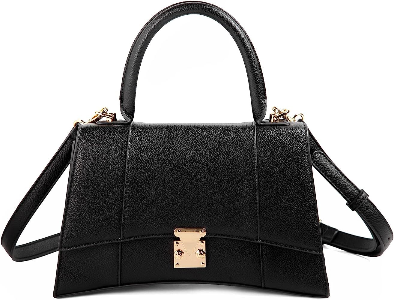 Satchel Bags for Women Small Handbags Black Purse Trendy Vegan Leather Top Handle Designer Bag Cross | Amazon (US)