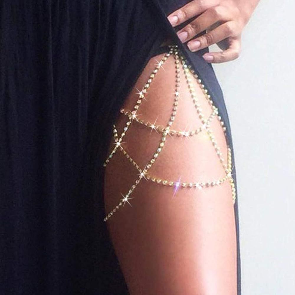 Reetan Boho Crystal Leg Chains Rhinestone Body Chain Rave Party Thigh Chain Body Jewelry Accessor... | Amazon (US)