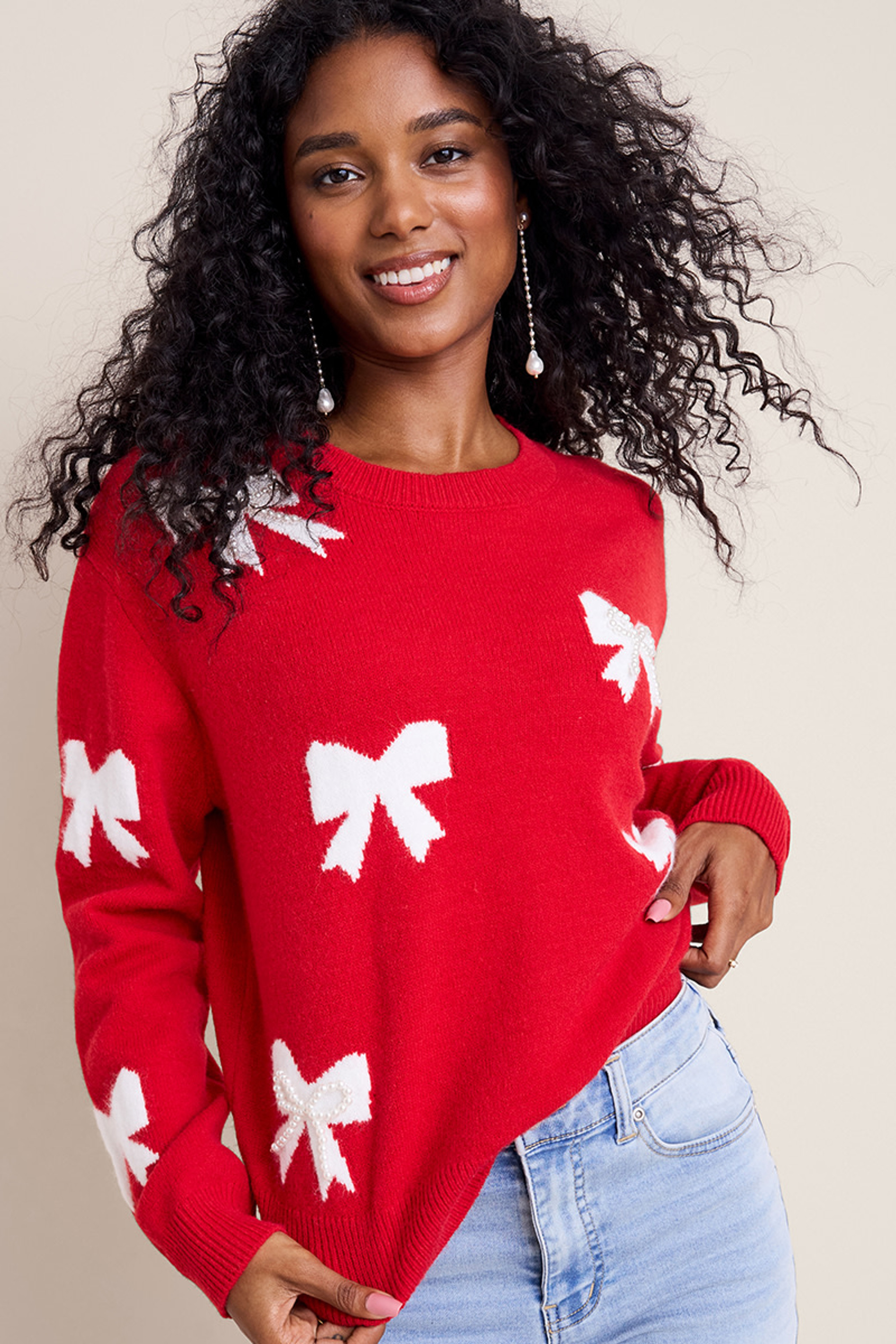 Vicky Bow Print Pullover Sweater | Francesca's