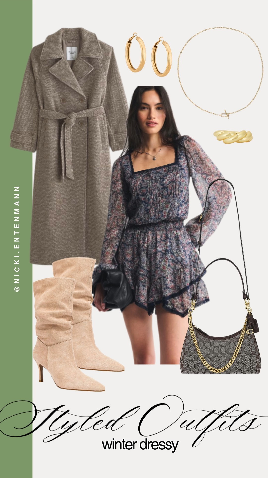 Winter dressy vibes: tailored coat, suede boots, floral layers and gold accents for elegant nights that sparkle with cozy confidence. #winterstyle #winteroutfit #dressylook #woolcoat #suedeboots #floralromper #goldaccessories #outfitinspo #styledoutfit #eveningwear
 

 #LTKValentine #LTKootd #LTKSaleAlert