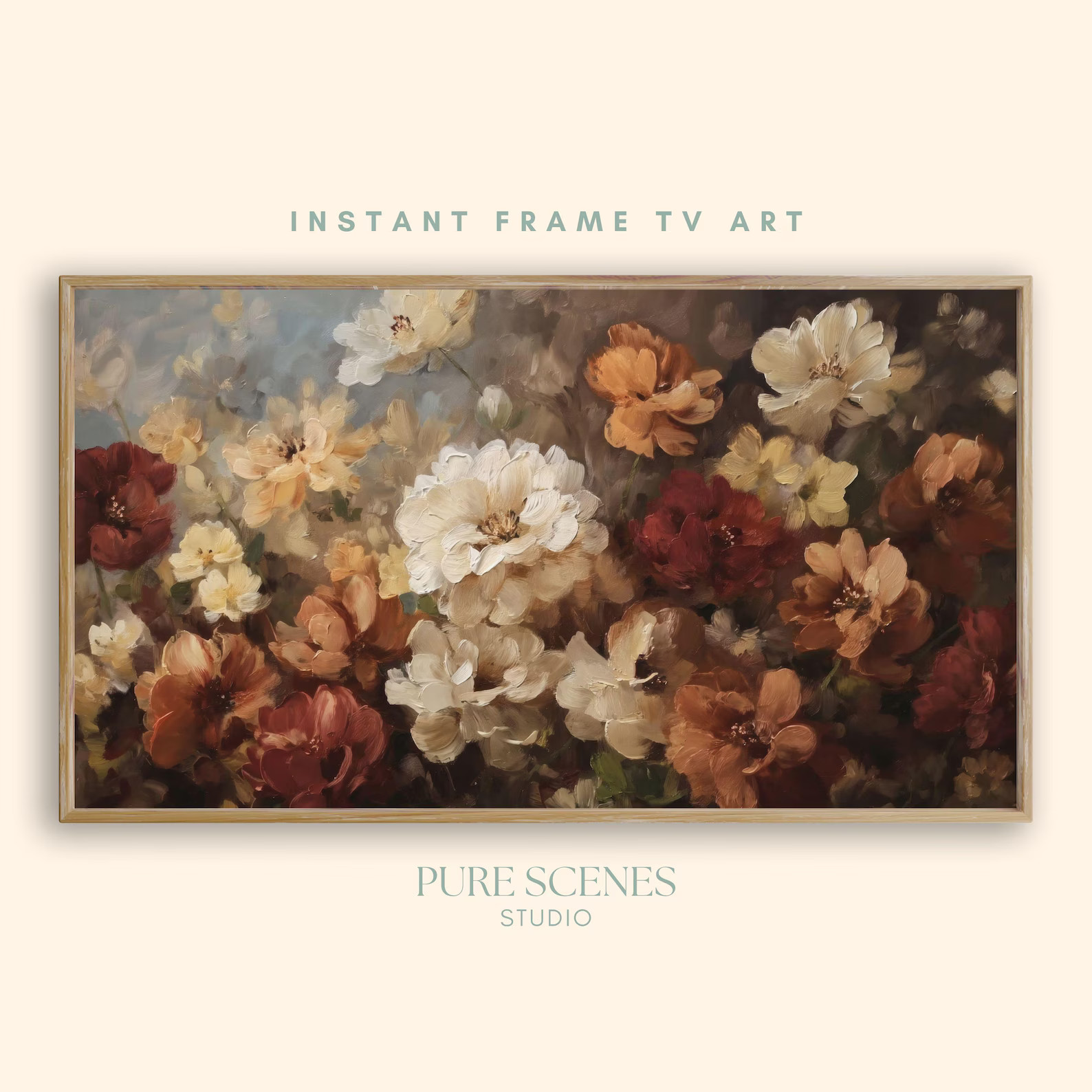 Fall Floral Frame TV Art Dark Moody Rustic Autumn Vintage Flowers Cottagecore Harvest Seasonal Ar... | Etsy (US)