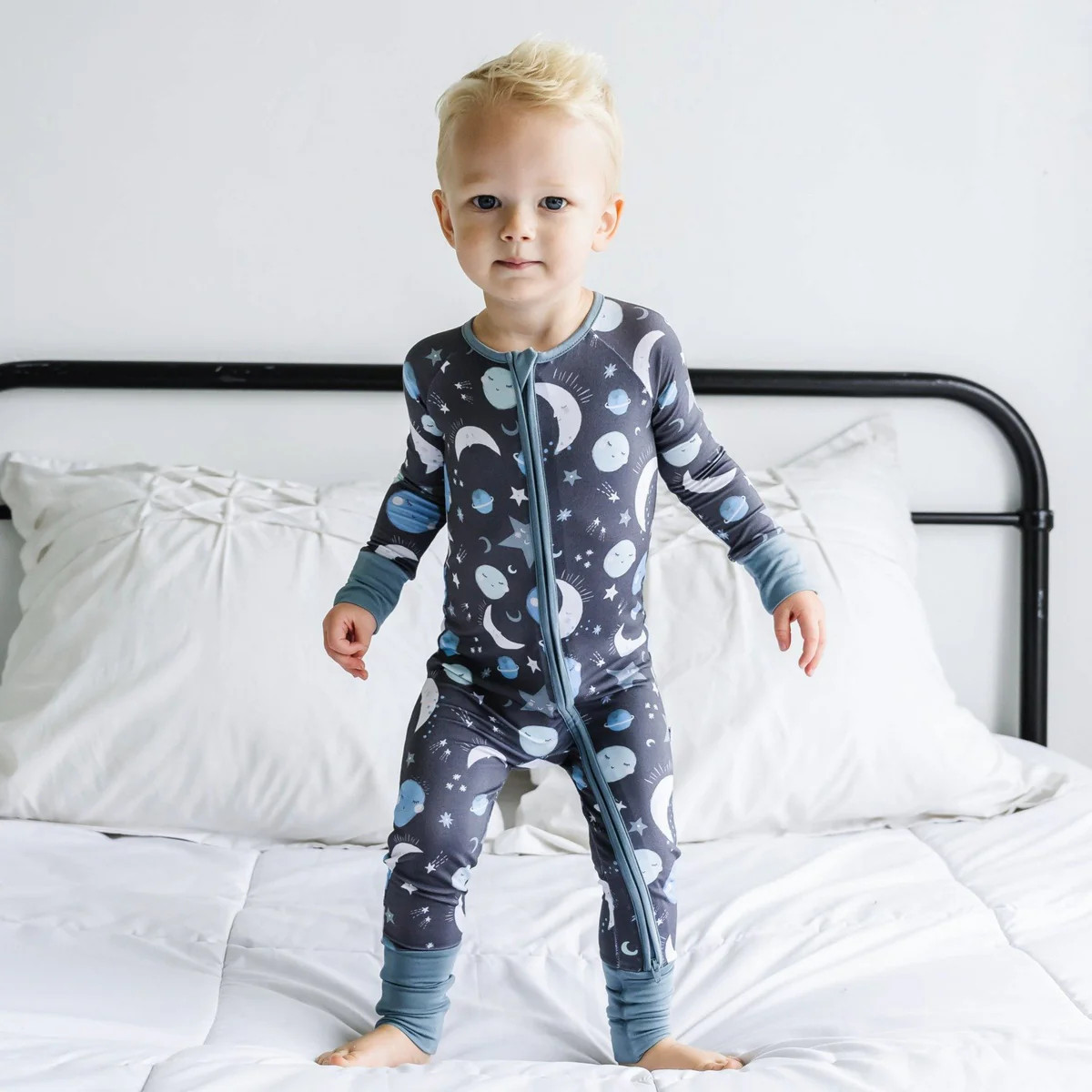 Blue To the Moon & Back Bamboo Viscose Zippy | Little Sleepies