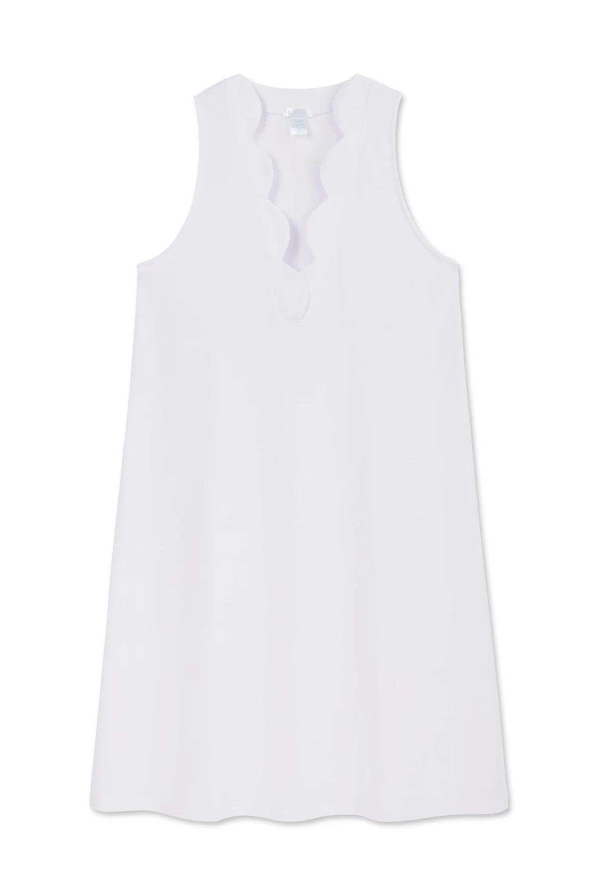 Pima Scallop Tank Gown in White | Lake Pajamas