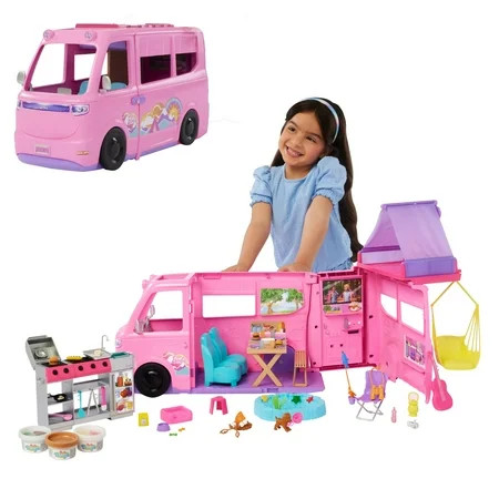 Barbie Dream Camper Playset with Roof Tent, BBQ Grill with Color-Change Feature & 60+ Accessories | Walmart (US)